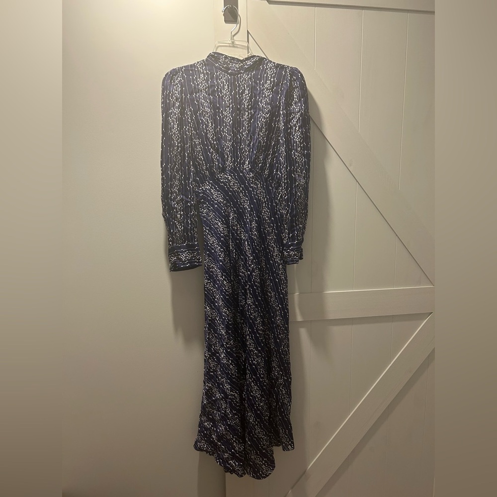 Sandro Navy and White Long Sleeve Dress